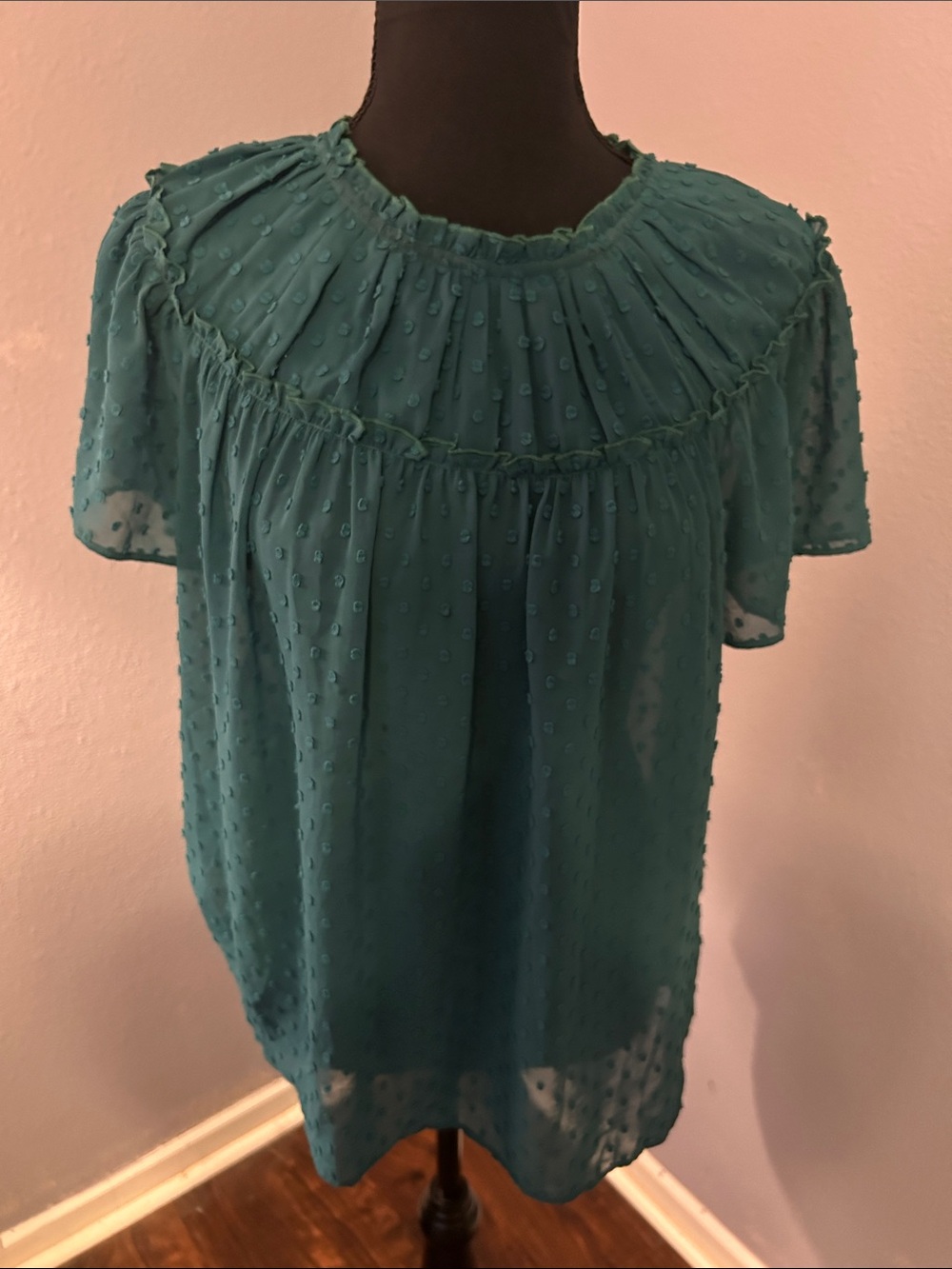 J. Crew Women Teal Swiss Dot Short Sleeve Blouse Size Small